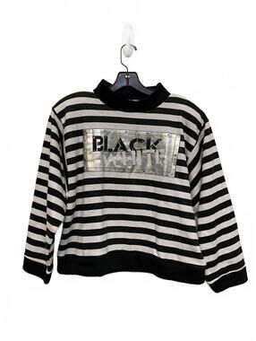 80s Deadstock Blowout LA Black White Striped Turtleneck Sweater Metallic Medium